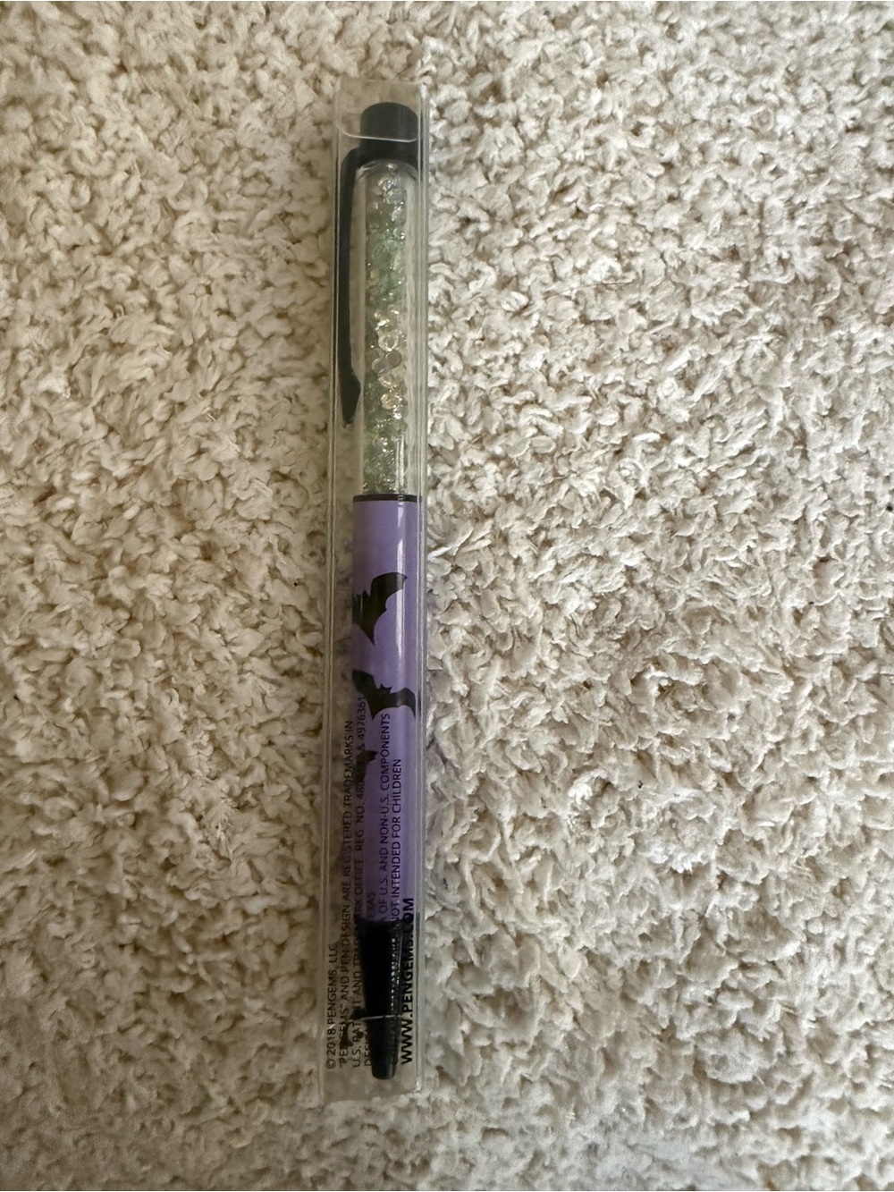 Pengems Purple Black and Crystal Bat Pen- Halloween NWT Retired